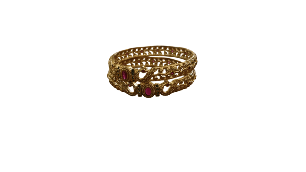 22k Gold Plated Peacock Design Bangle Set of 2 - Bangles & Bracelets | Buy online on ZillyBuy