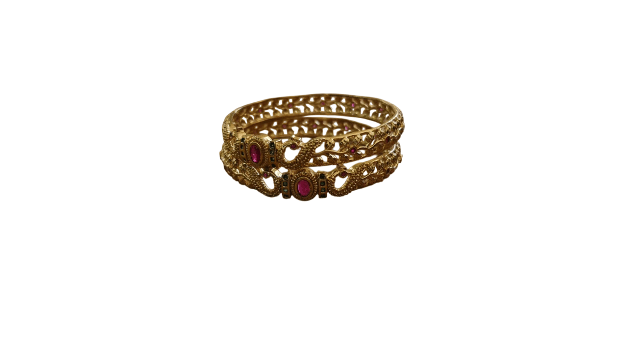 22k Gold Plated Peacock Design Bangle Set of 2