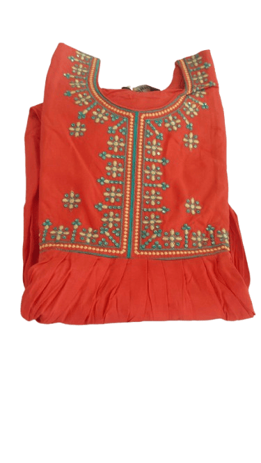 Red Embroidered A-Line Kurta with Mirror Work - Kurtas & Kurta Sets | Buy online on ZillyBuy