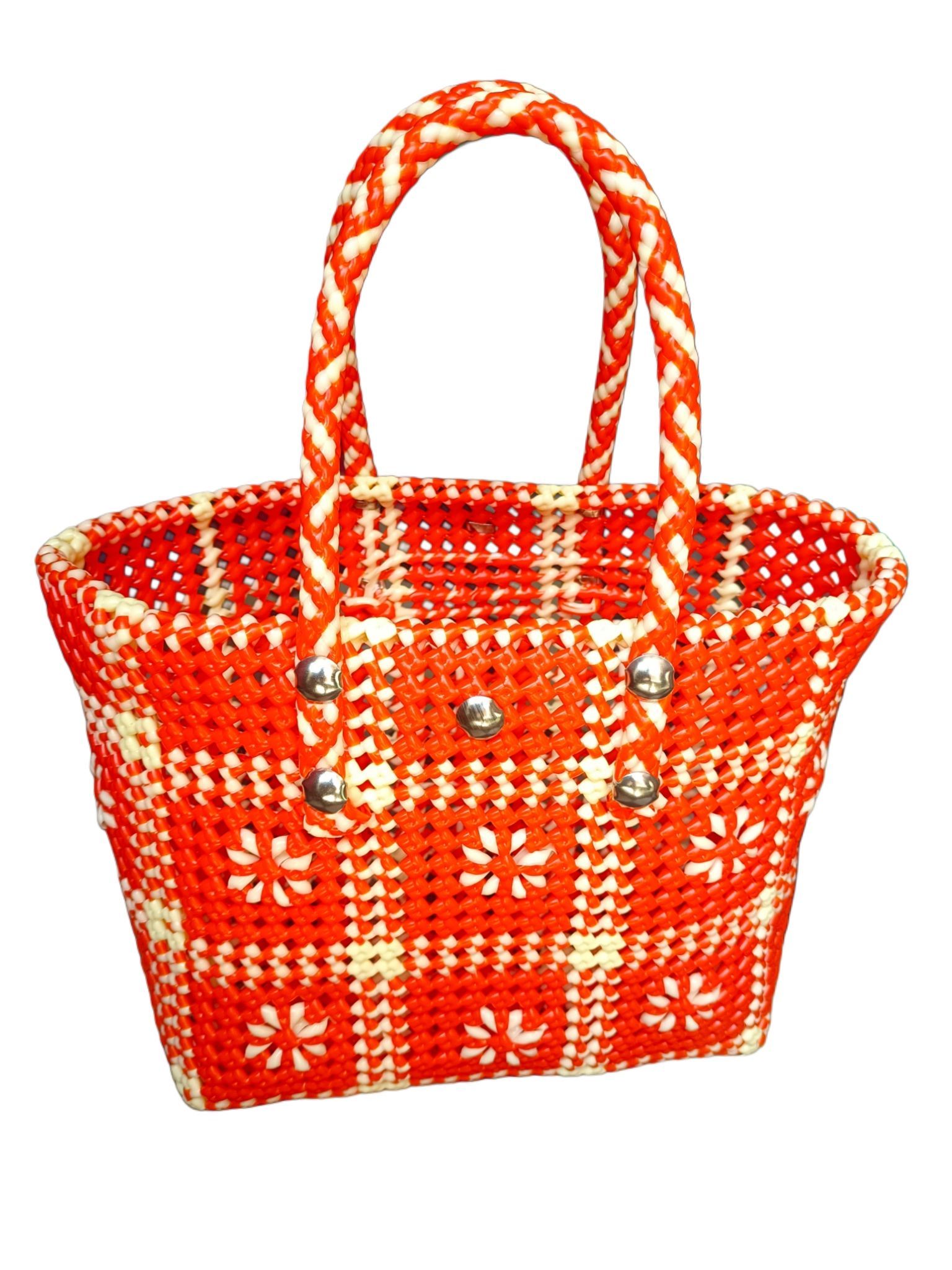 Handwoven Plastic Grocery Bag with Reinforced Handles
