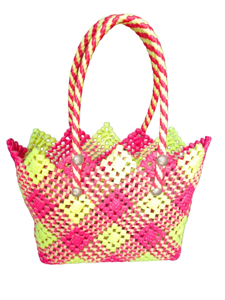 Handmade Colorful Plastic Woven Tote Bag with Handles - Handbags | Buy online on ZillyBuy