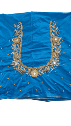 Blue Hand Embroidered Blouse Piece With Mirror Work And Zari Blue Hand Embroidered Blouse Piece With Mirror Work And Zari