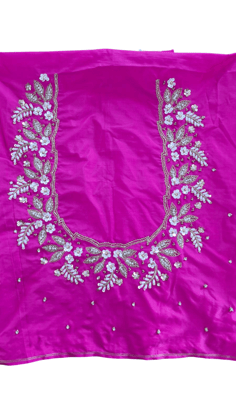 Pink Hand Embroidered Blouse with Zari and Pearl Work Pink Hand Embroidered Blouse with Zari and Pearl Work