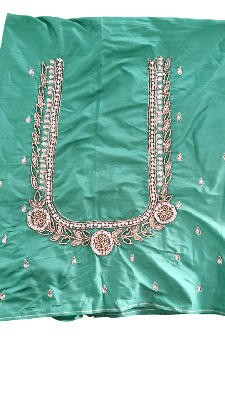 Green Hand Embroidered Blouse with Zari and Stone Work