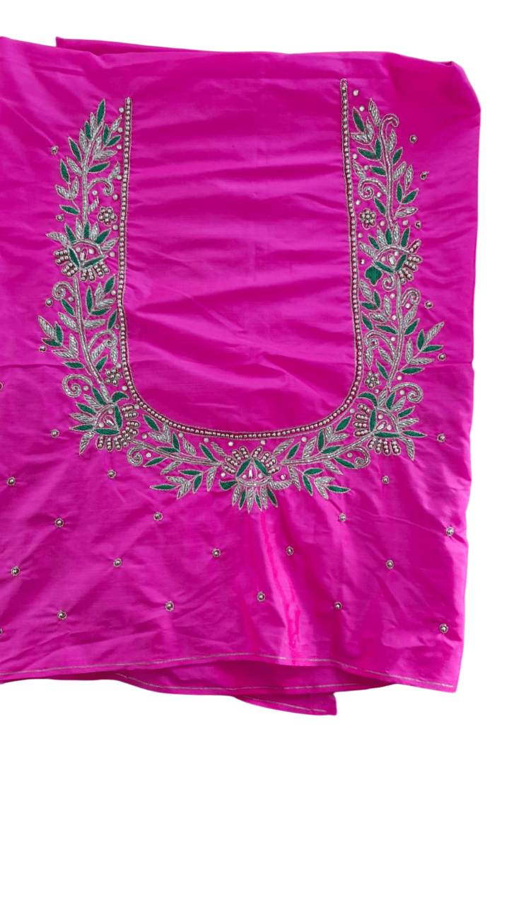 Pink Hand Embroidered Blouse With Zari And Stone Work