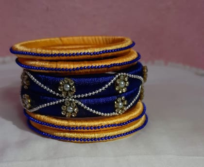 Set of 4 Silk Thread Bangles in Golden Yellow