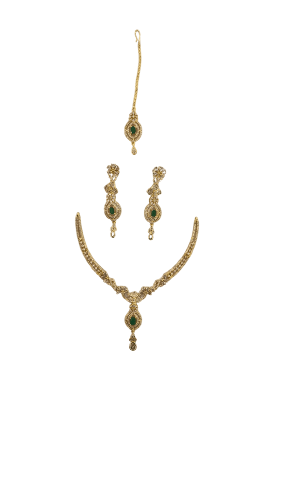 Gold-plated Kundan and Pearl Choker Necklace Set with Maang Tikka and Earrings for Women - Jewellery Sets | Buy online on ZillyBuy