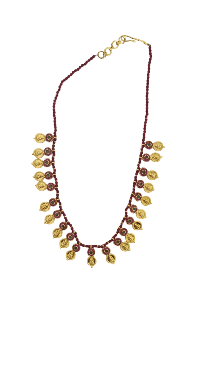 Exquisite Gold Necklace with Ruby and Emerald Stones - The Perfect Addition to Any Traditional Attire