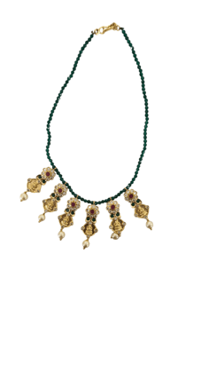 oxidized gold plated traditional  necklace set with green beads
