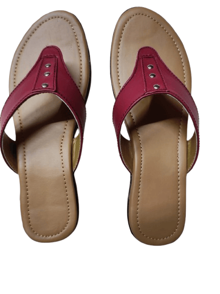 Women's Red Slip-On Flats with Synthetic Upper and Rubber Sole