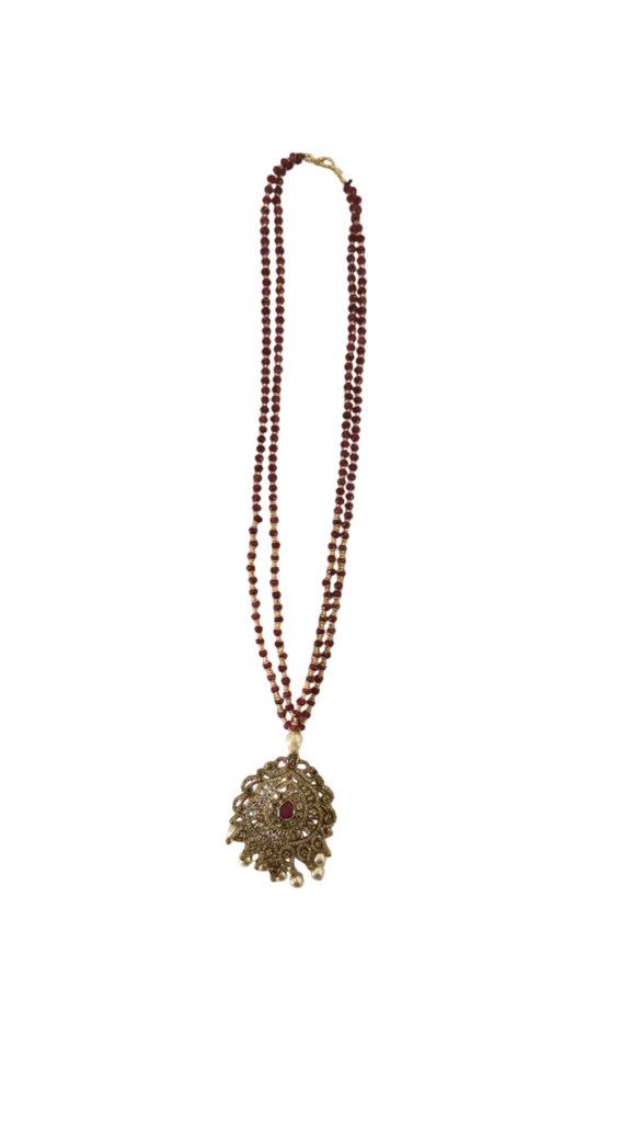 Exquisite Antique Gold Pendant Necklace with Maroon Beads - Jewellery Sets | Buy online on ZillyBuy