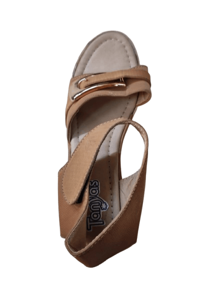 Women's Light Brown Faux Leather Wedges with Crisscross Straps and 3-inch Heel