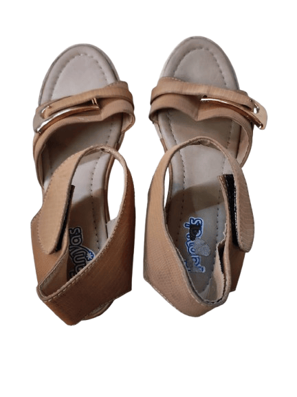Women's Light Brown Faux Leather Wedges with Crisscross Straps and 3-inch Heel