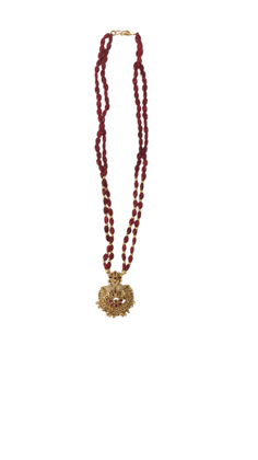 oxidized gold plated traditional  necklace set with maroon beads