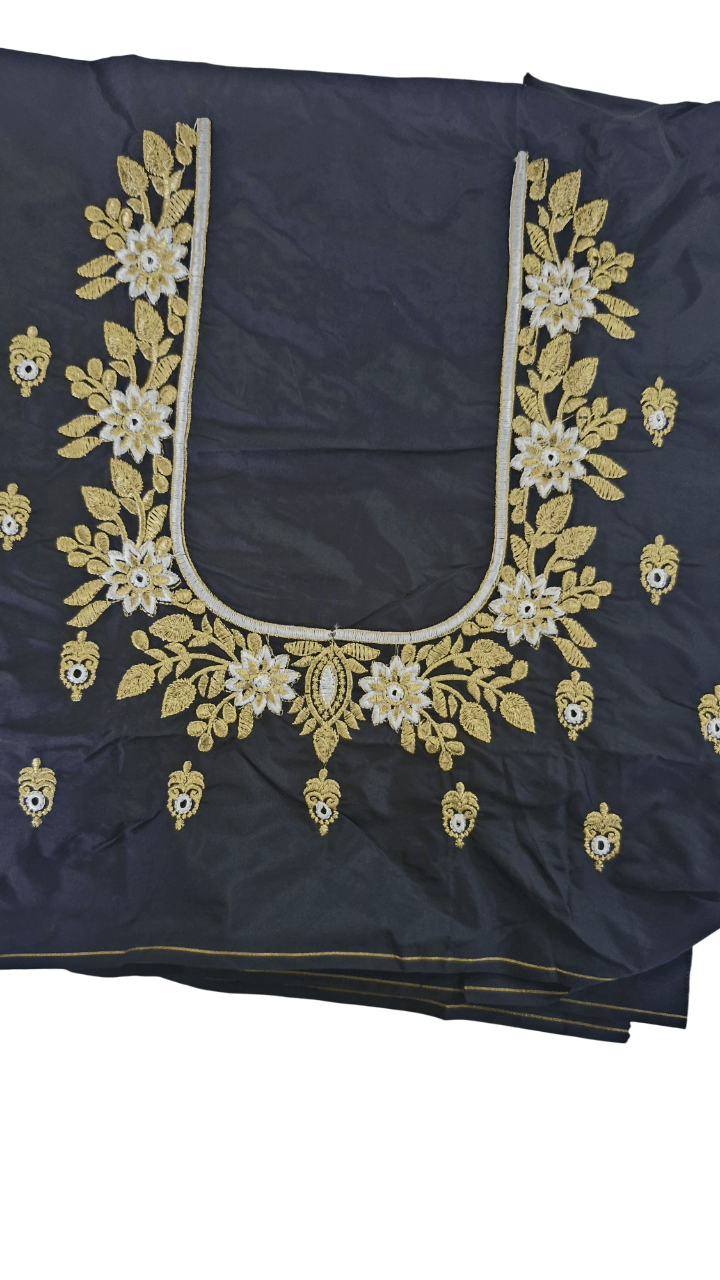 Black Saree Blouse With Golden Embroidery Work