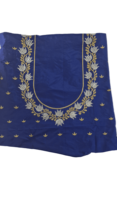 Blue Embroidered Blouse Piece With Golden Thread Work