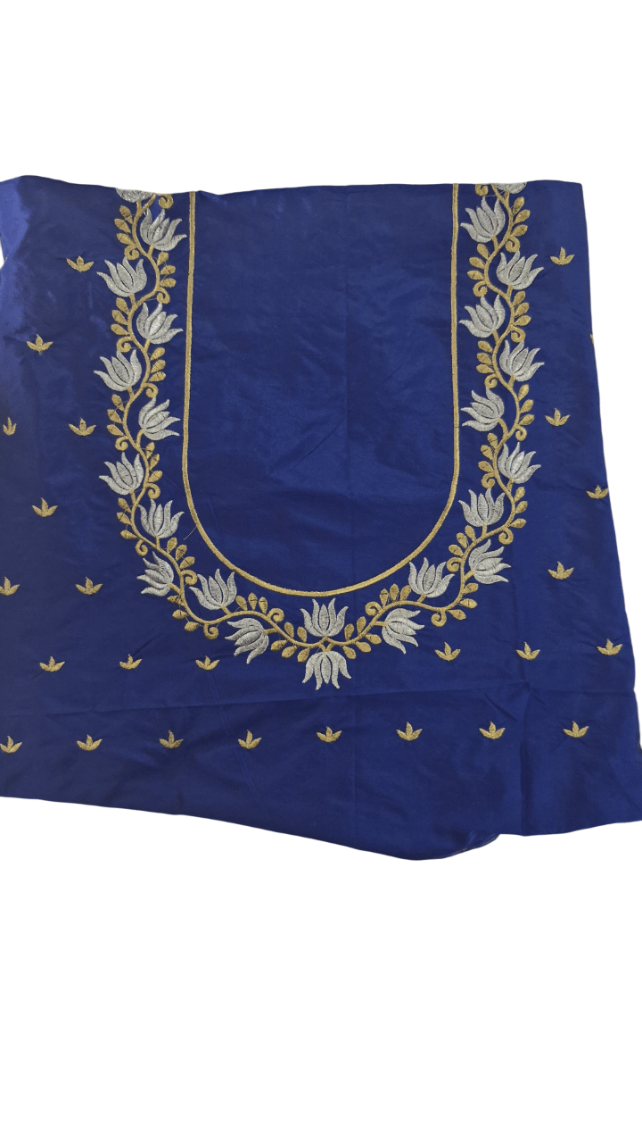 Blue Embroidered Blouse Piece With Golden Thread Work