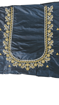 Embroidered Blouse Piece, Zari and Stone Work, Navy Blue Color