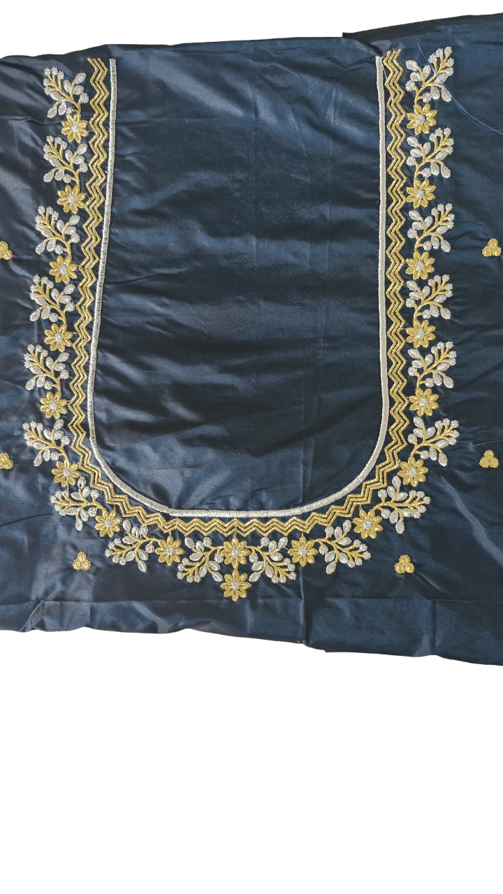 Embroidered Blouse Piece, Zari and Stone Work, Navy Blue Color