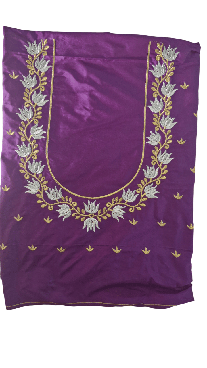 Blouse with Silver Embroidery and Beads on Purple Silk Fabric