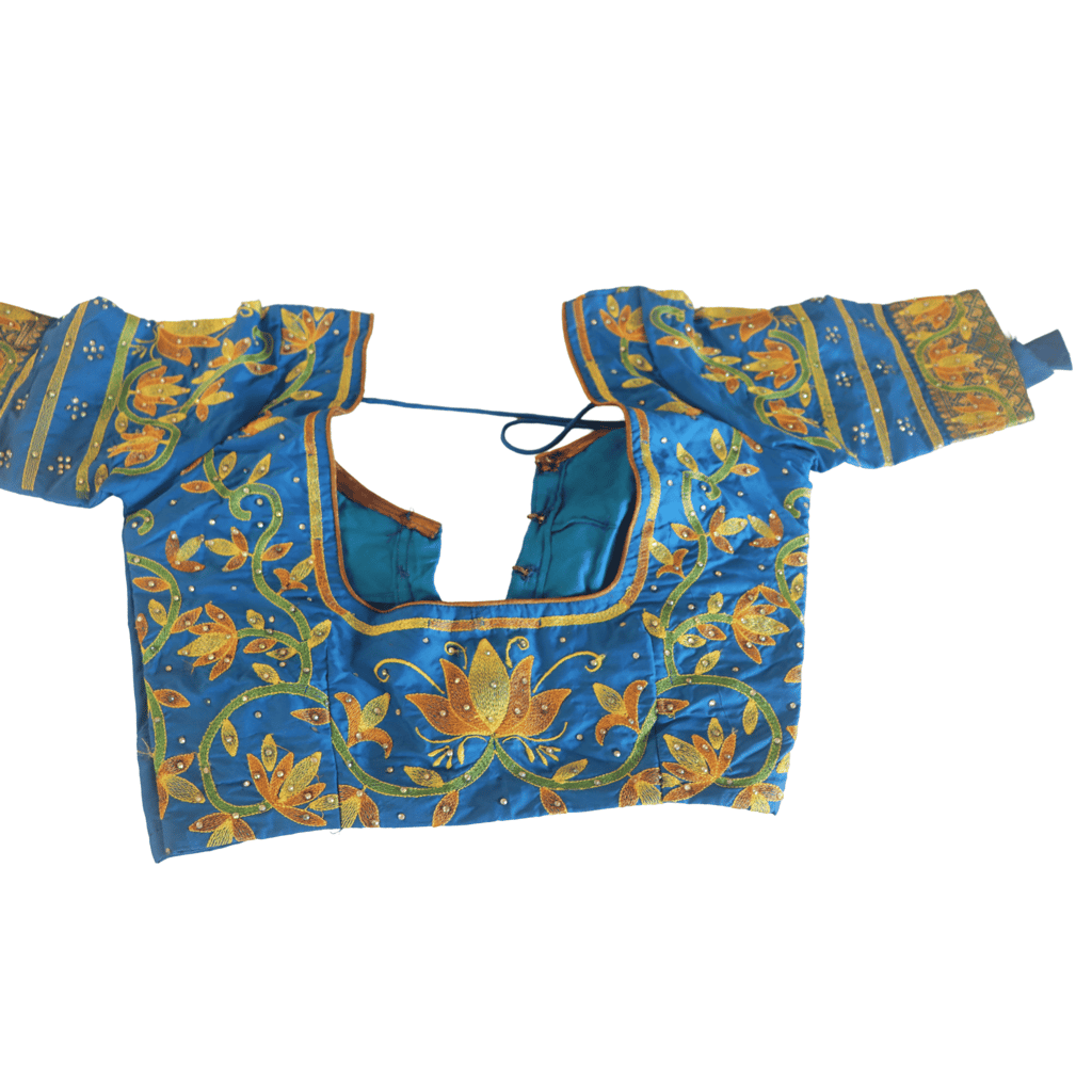 Blue blouse with intricate zari and stone embroidery work