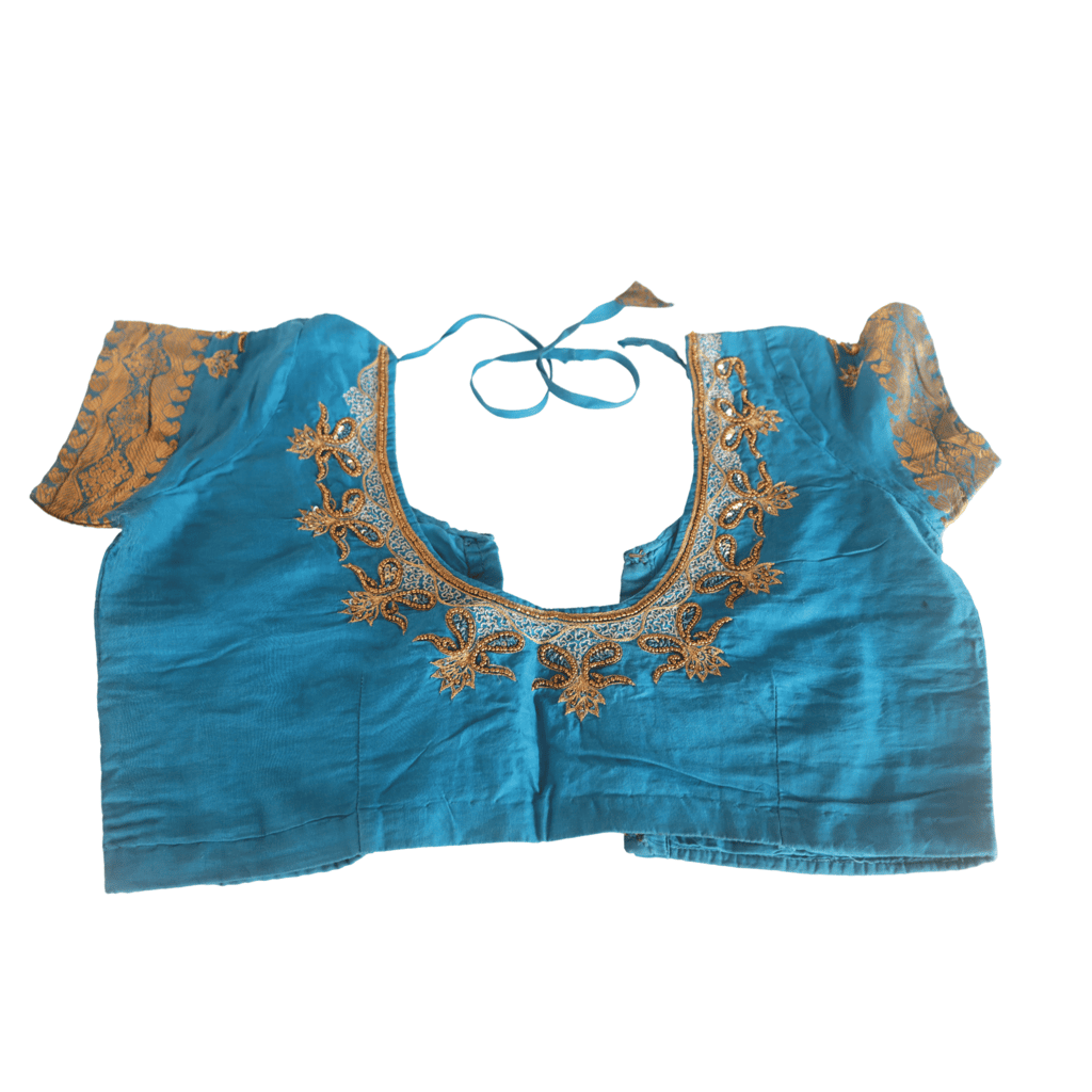 Seafoam Green Hand Embroidered Blouse With Zari and Stone Work