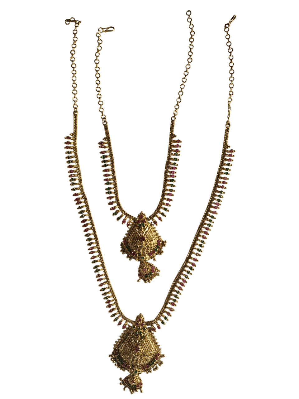 Gold Plated Traditional Indian Necklace Set with Ruby and Emerald Stones