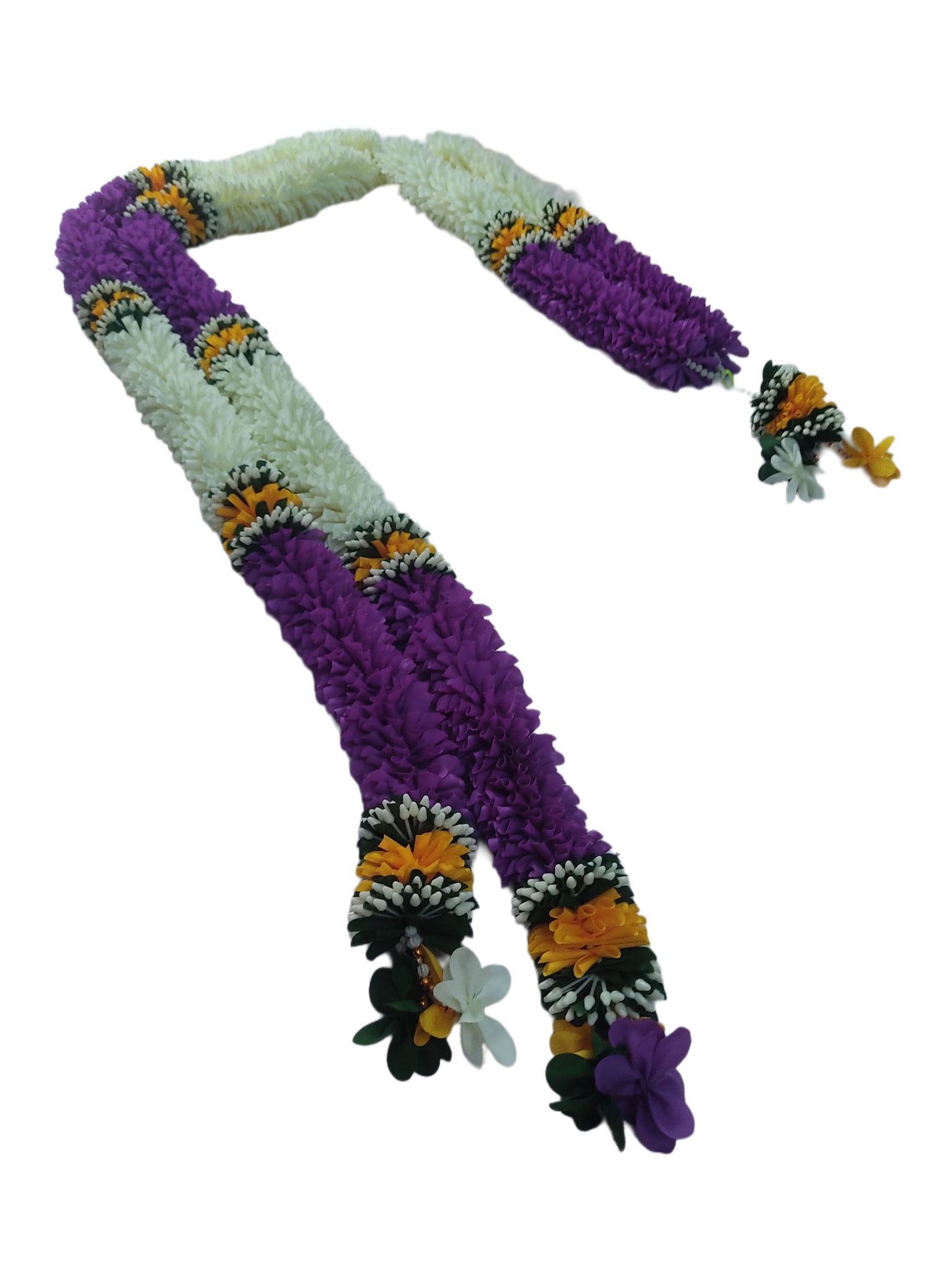 Artificial Marigold Fluffy Flowers Garland | White and Purple Fluffy Flowers Garland | Indian Wedding Garland | Fluffy Garland for Decoration