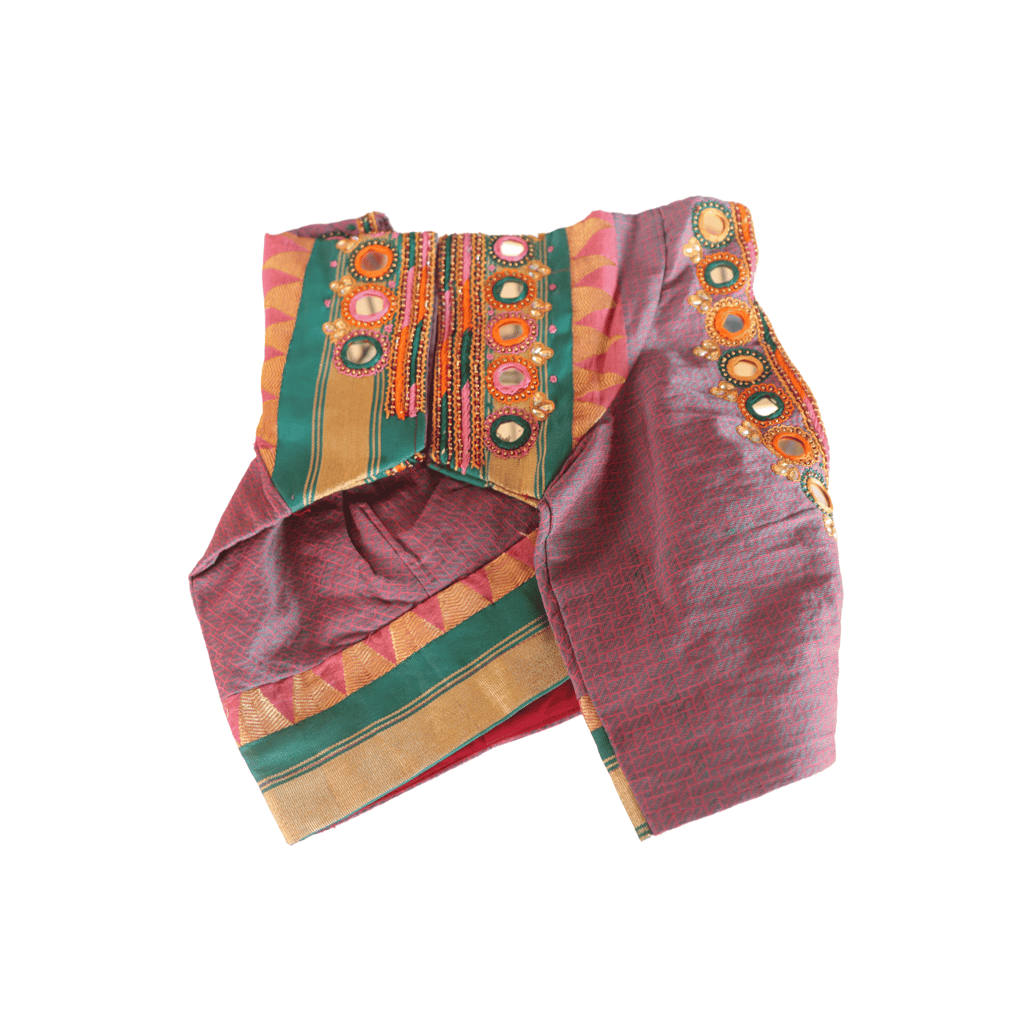 Purple Cotton Silk Readymade Saree Blouse With Embroidery Work