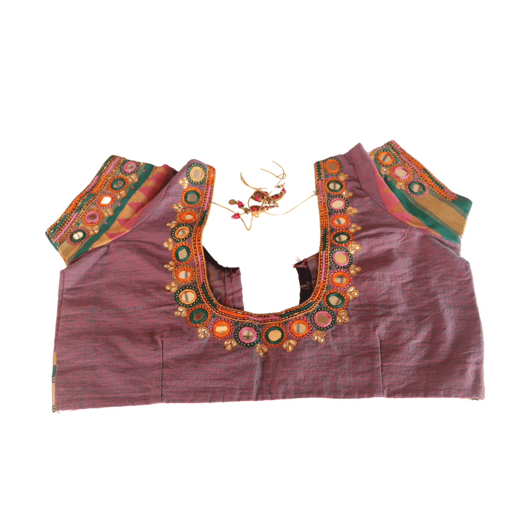 Purple Cotton Silk Readymade Saree Blouse With Embroidery Work