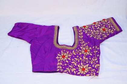 Purple Hand Embroidered Blouse With Zari And Stone Work Purple Hand Embroidered Blouse With Zari And Stone Work