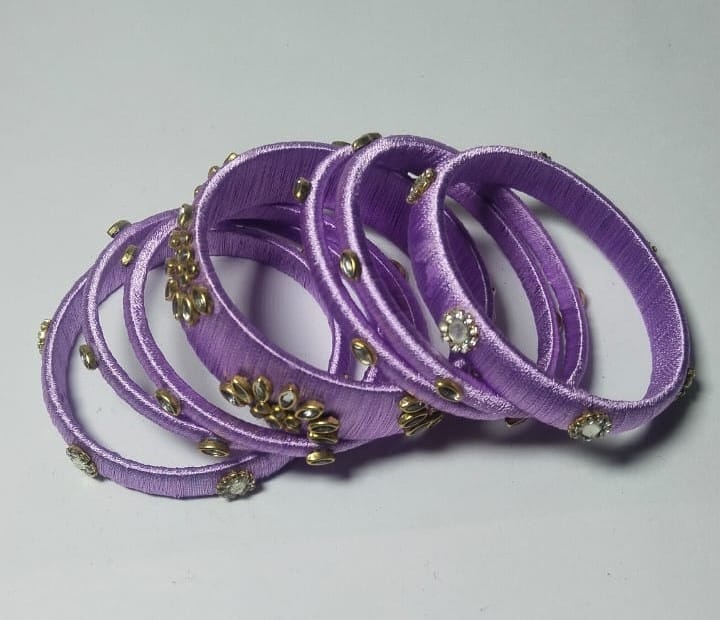 Light Purple Silk Thread Bangles with Rhinestone Accents