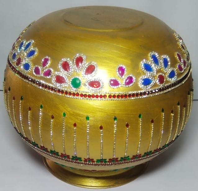 Gold-Plated Brass Kalash with Intricate Stone Work