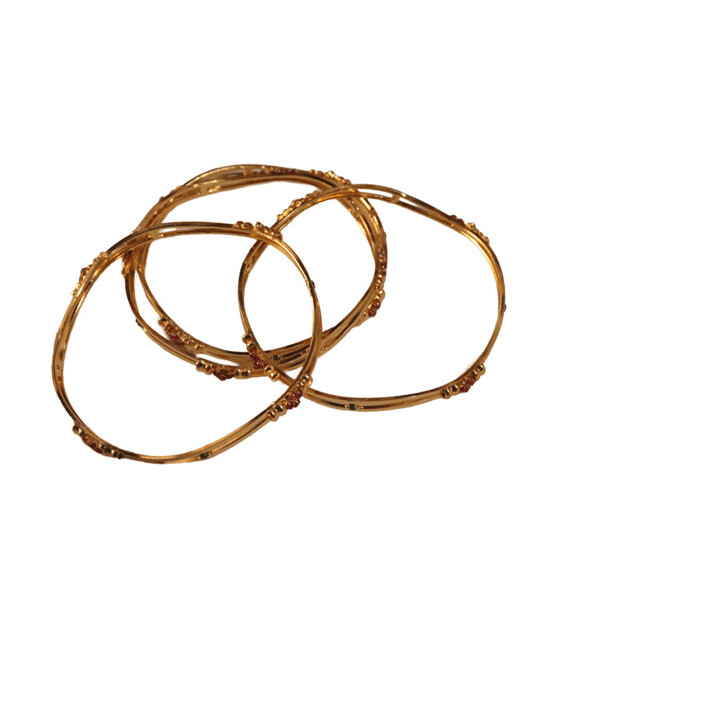 Gold Plated Bangle Set with Ruby and Emerald Stones