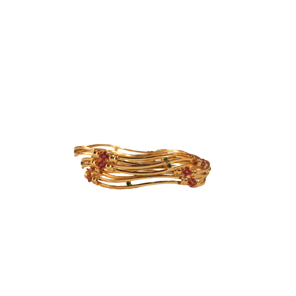 Gold Plated Bangle Set with Ruby and Emerald Stones
