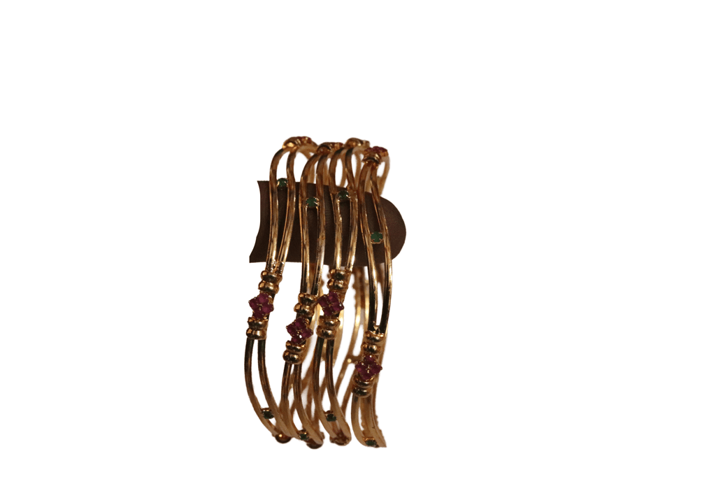 Gold Plated Bangle Set with Ruby and Emerald Stones