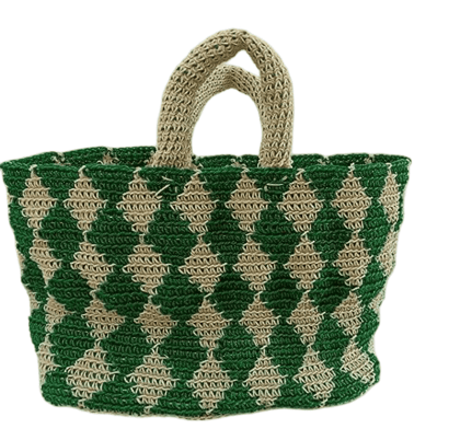 Handwoven Green Straw Beach Tote Bag with Double Handled