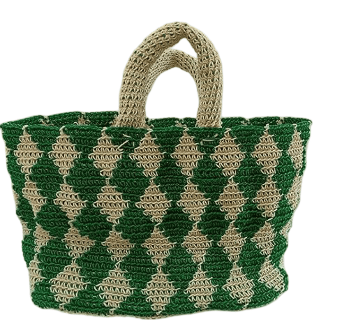 Handwoven Green Straw Beach Tote Bag with Double Handled
