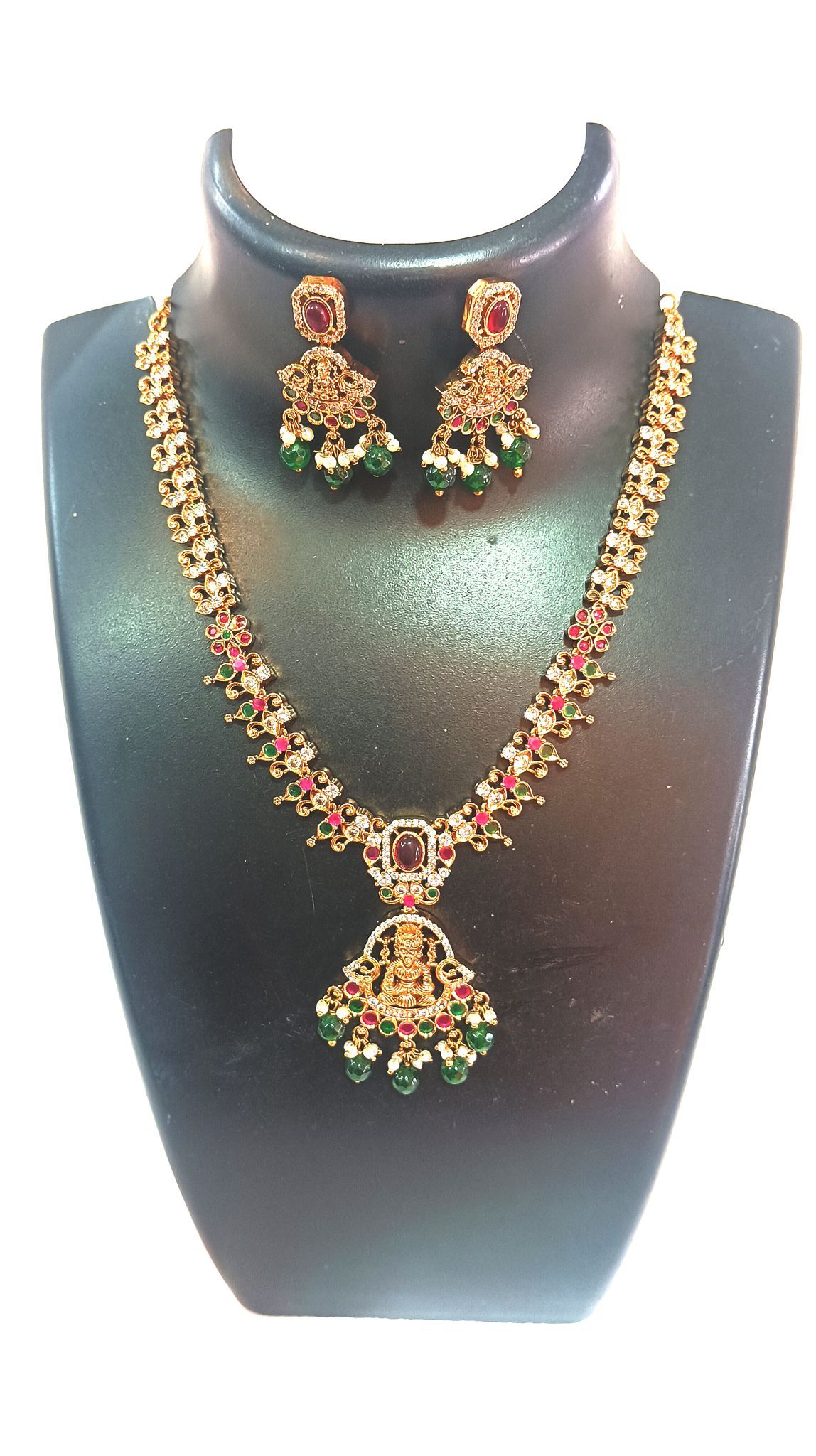Traditional Indian Gold Plated Temple Jewellery Necklace Set with Earrings for Women
