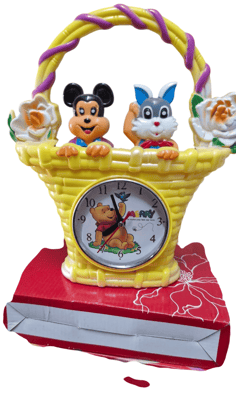 "Mickey Mouse clock", and "basket"