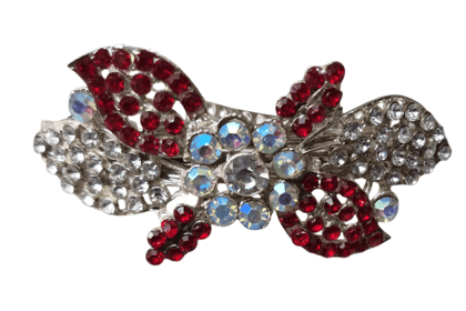 Red and White Rhinestone Hair Clip