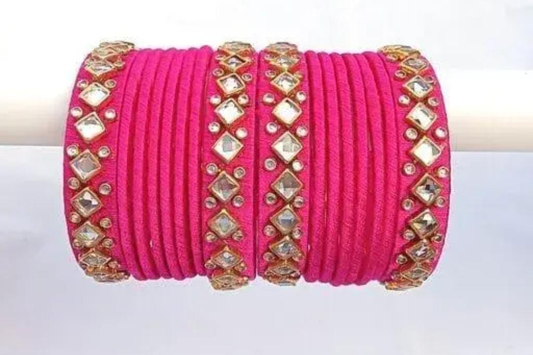 Set of 12 Pink Silk Thread Bangles