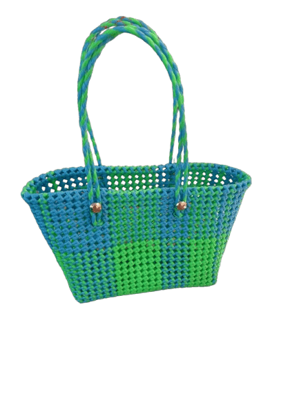 Colorful Handwoven Market Tote Bag with Blue and Green Accents - Handbags | Buy online on ZillyBuy