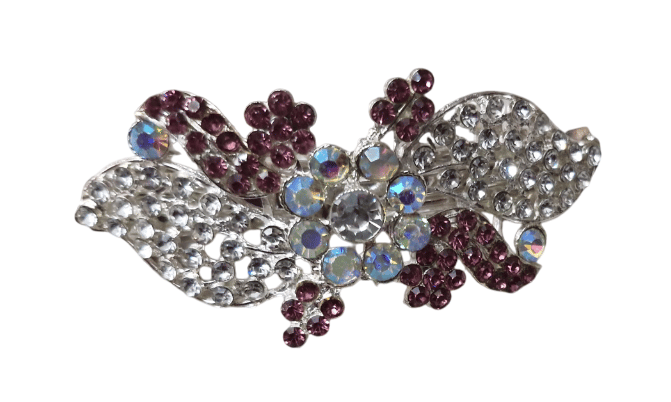 Elegant Rhinestone Flower Brooch Pin for Women - Silver and Purple