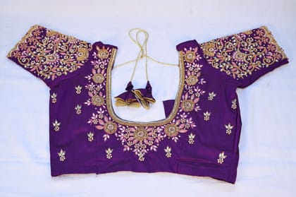 Purple Hand Embroidered Blouse With Zari And Stone Work