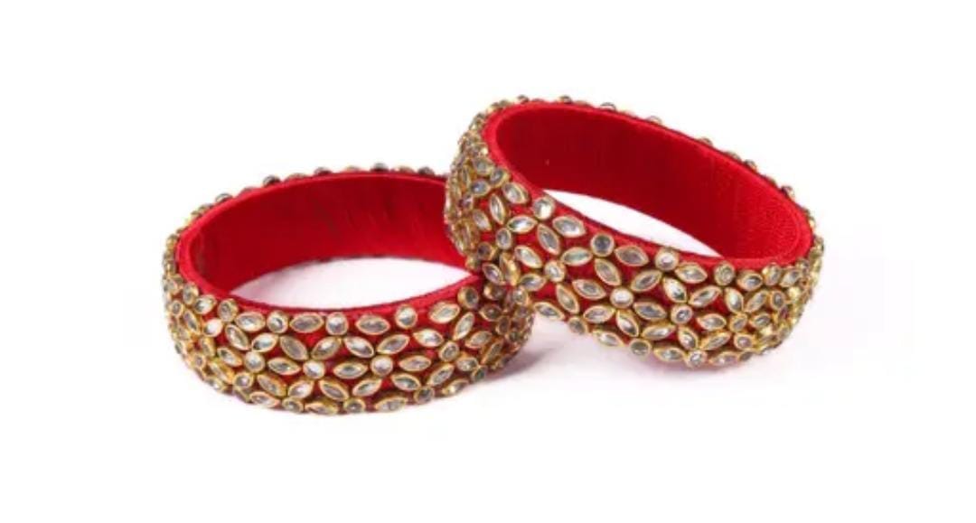 Red and Gold Kundan Bangles Set of 2