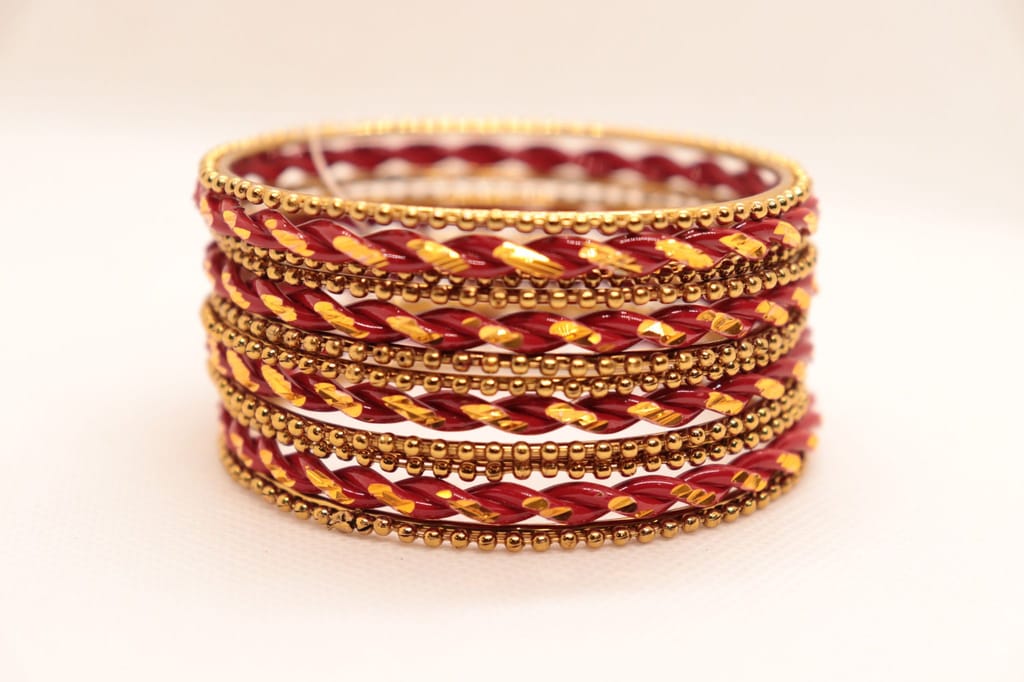 Gold and Red Glass Bangle Set