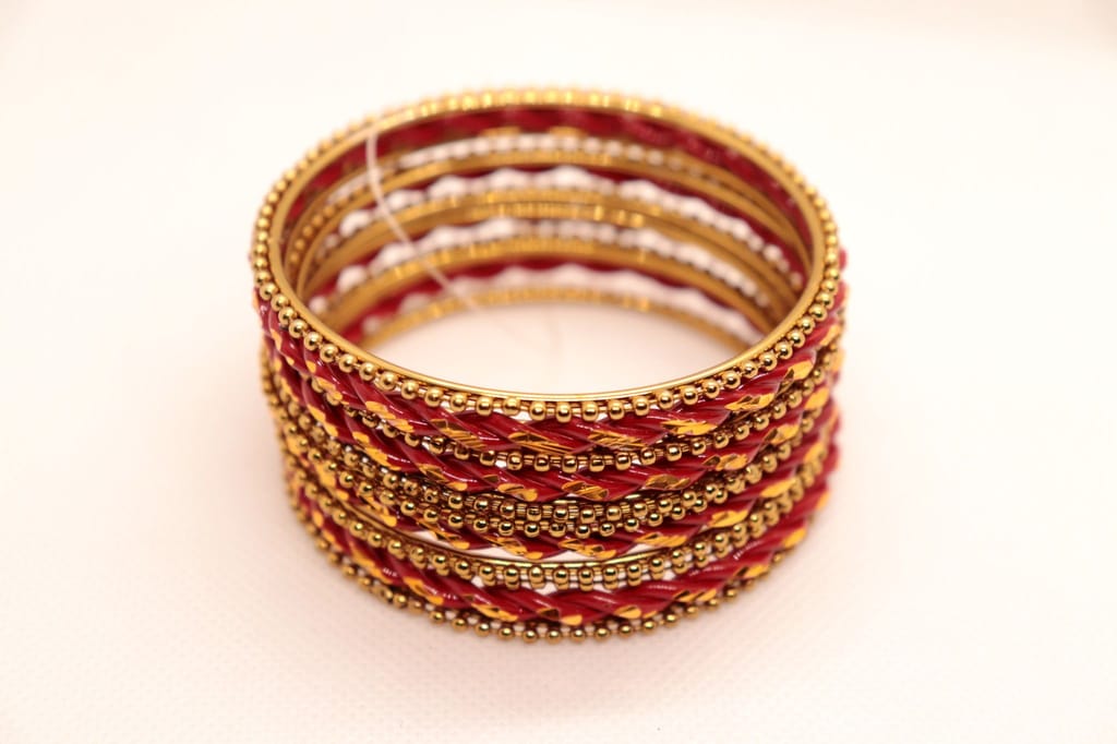 Gold and Red Glass Bangle Set