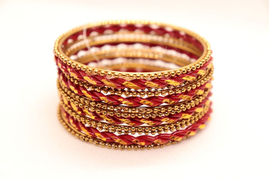 Gold and Red Glass Bangle Set