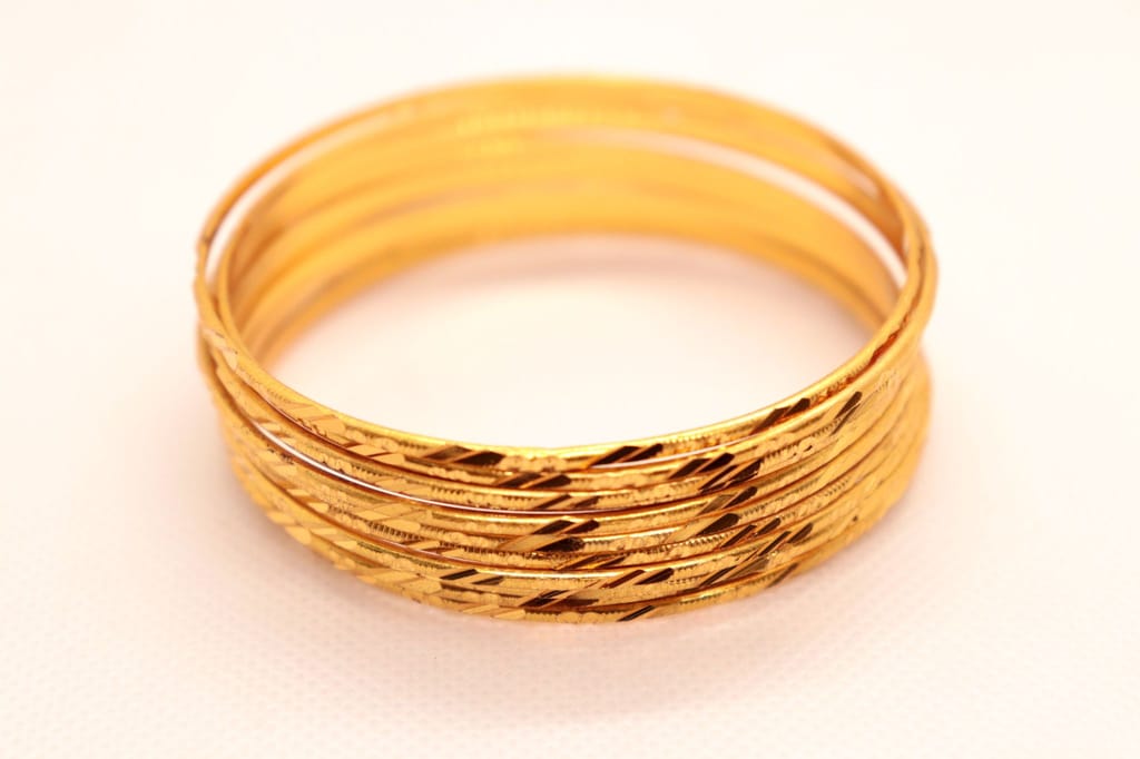 Gold Plated Textured Bangle Set of 6